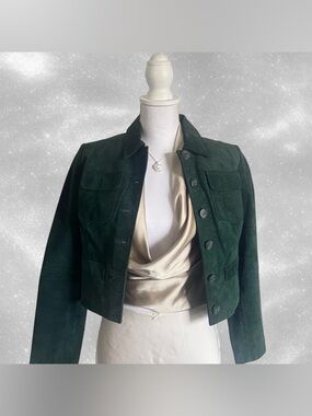 Rare Dark Green 1990s Suede Cropped Jacket